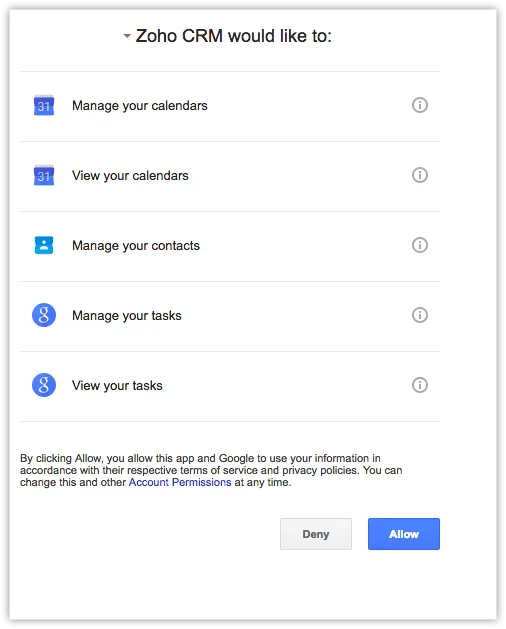 Tích hợp Zoho CRM với Google Workspace: Kết nối mọi công cụ, tối ưu mọi quy trình 9 google apps sync allow access