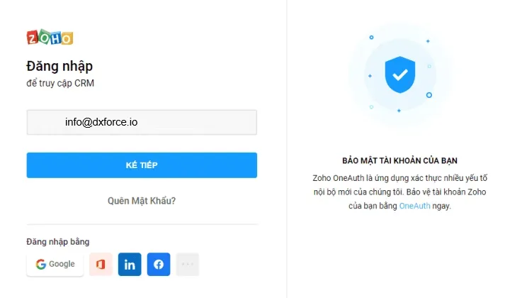 Tích hợp Zoho CRM với Google Workspace: Kết nối mọi công cụ, tối ưu mọi quy trình 8 login 713x420 1
