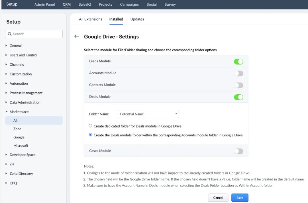 Tích hợp Zoho CRM với Google Workspace: Kết nối mọi công cụ, tối ưu mọi quy trình 10 seting