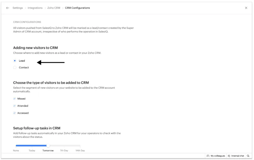 tích hợp Zoho CRM với Zoho SalesIQ 