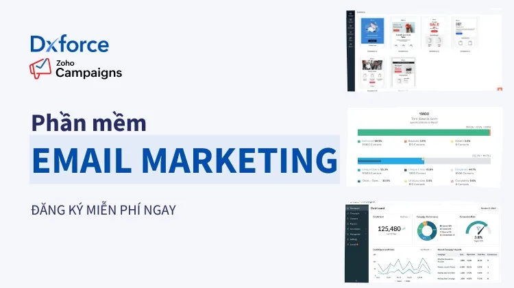 Giao diện tổng quan (Dashboard) của Zoho Campaigns hiển thị biểu đồ báo cáo chiến dịch, số lượng email gửi và tỷ lệ chuyển đổi.