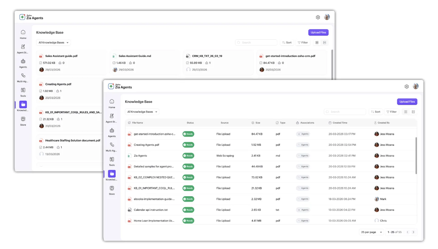 Zia Agents là gì? Cách AI Agents tự động hóa công việc với Zoho CRM 5 knowledge base